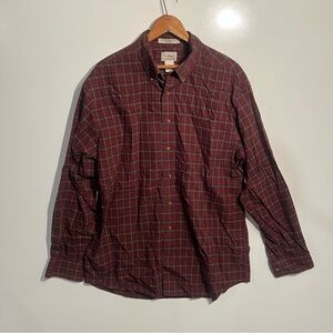 LL Bean Shirt Mens Large Red Tartan Plaid Long Sleeve Button-Up Cotton Casual.
